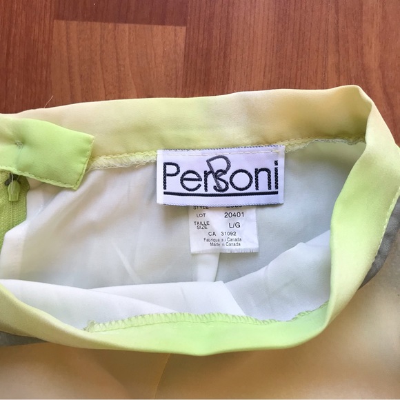 PERSONI | Y2K MIDI Skirt w/ Tie Dye Watercolour Print in Green & Yellow Size L - Picture 8 of 16